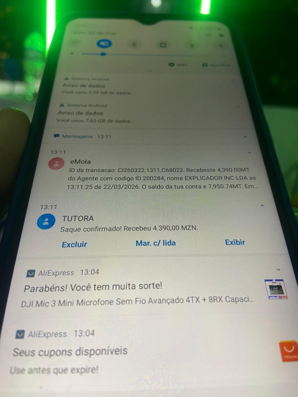 Comprovativo de saque eMola recebido